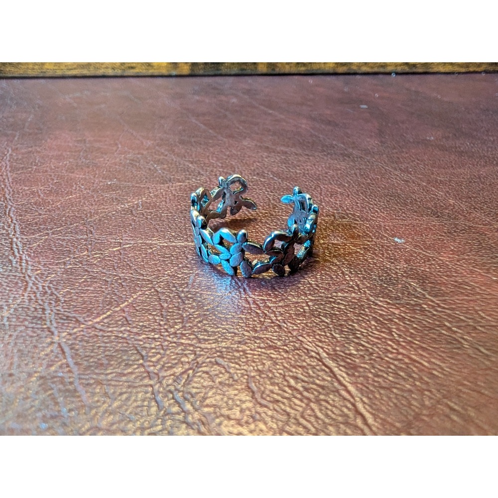Size 7.5 Sterling Silver 925 Flower Band Ring Adjustable‎ Boho Statement